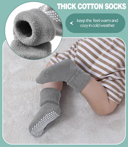 Miniatura 4 de MQELONG Calcetines tobilleros antideslizantes para bebé, con calcetines antideslizantes para bebés, niños y niñas, 6 pares