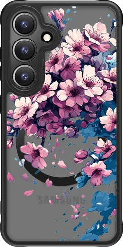 FUNMIKO Funda para Samsung Galaxy S24 Plus con carga inalámbrica y protección de grado militar, diseño floral moderno para mujeres y niñas, funda de