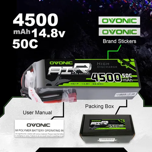 Miniatura 6 de OVONIC Paquete de 2 baterías 4S 14.8V 4500mAh 50C LiPo con enchufe en T estilo Dean para RC Evader BX Car, RC Truggy RC Avión UAV Drone FPV
