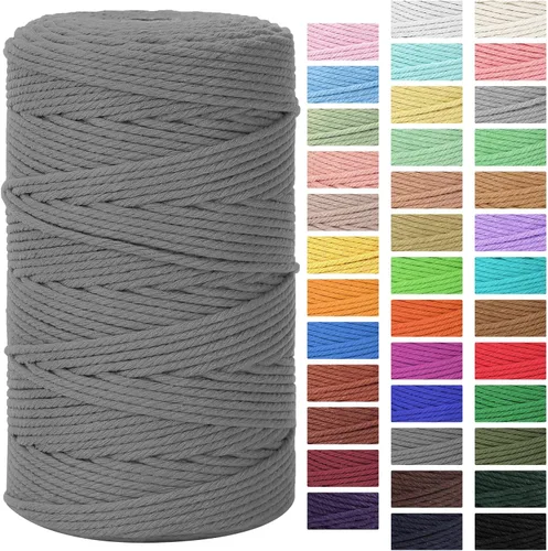 Miniatura 21 de Cordón de macramé de 0.118 in x 328 yardas Cuerda de macramé 100% algodón natural Cuerda de algodón trenzado de 4 hebras para manualidades, Gris