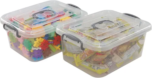 Miniatura 7 de Caja de almacenamiento transparente de plástico de 8 L, 2 cajas de cierre de almacenamiento con tapa