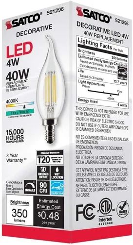 Miniatura 8 de Satco S21298 4CA10/LED/940/CL/120V/E12-paquete de 6