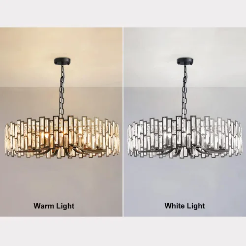 Miniatura 5 de LOVEDIMA Candelabro negro, cristal redondo de 10 luces de altura ajustable para comedor, dormitorio, sala de estar, vestíbulo, isla de cocina