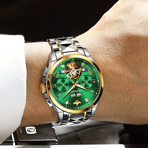 Miniatura 9 de OUPINKE Relojes automáticos para hombre, con esqueleto de diamante, cuerda automática, reloj de pulsera de lujo, cristal de zafiro, acero