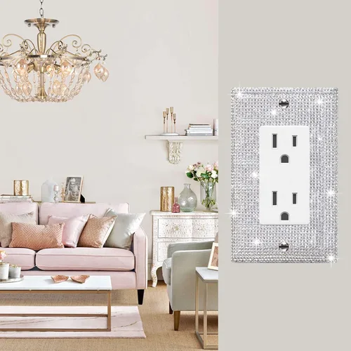 Miniatura 4 de 4 piezas de cubierta de placa de pared de diamantes de imitación de plata brillante 1 Gang cubierta decorativa interruptor de diamantes de imitación