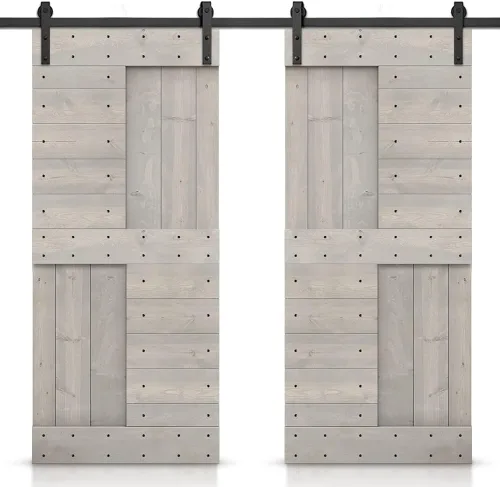 Miniatura 58 de TMS Serie N - Puerta corrediza interior de madera de pino anudada con kit de herrajes deslizantes (32 x 84 pulgadas, blanco)