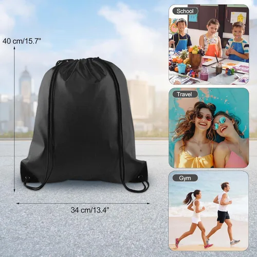 Miniatura 2 de KUUQA Mochila con cordón, bolsa de almacenamiento para escuela, gimnasio, viajes, Negro -, Viajar