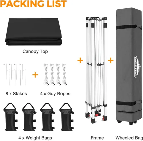 Miniatura 194 de EAGLE PEAK Tienda de campaña desplegable con bolsa de transporte con ruedas, 8 estacas, 4 cuerdas, 4 bolsas de peso, toldo de tienda de campaña