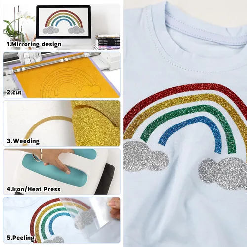 Miniatura 5 de HTVVETUR Glitter Heat Transfer Vinyl - 12" x 15ft Glitter Iron on Vinyl for Shirts, HTV Rolls for Cameo - Easy to Cut & Weed (Glitter Black-15ft)