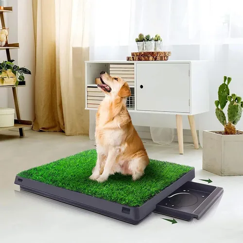 Miniatura 14 de Almohadilla de césped para perros con bandeja, 25 x 20 pulgadas, almohadilla de césped artificial para entrenamiento de cachorros, inodoro portátil