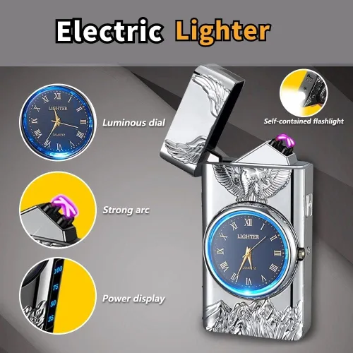 Miniatura 2 de Encendedor Reloj, Encendedor Eléctrico, Encendedor de Plasma de Doble Arco, Encendedor USB Recargable con Pantalla de Batería, Encendedor Genial