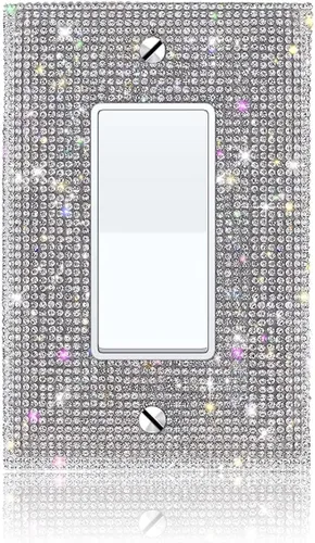 (1 unidad) Cubierta de interruptor de luz de piedra de imitación de plata brillante, cubierta de placa de pared brillante 1 pedrería plateada