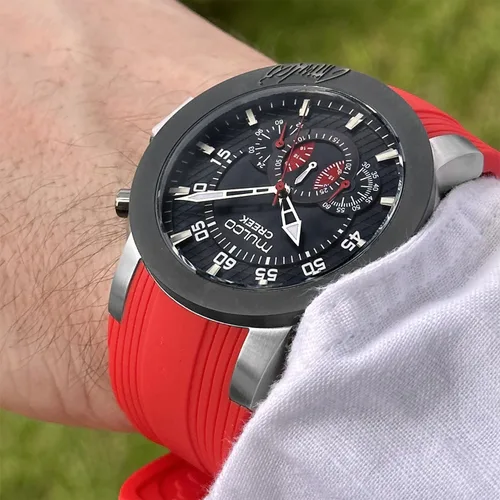 Miniatura 28 de MULCO Relojes para hombre - Creek, caja de acero inoxidable con correa de silicona para la muñeca, movimiento multifuncional de cuarzo, pantalla