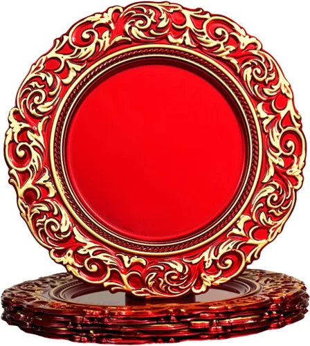 Miniatura 15 de Juego de 6 platos de carga marrones, cargadores de platos de madera sintética, cargador de plástico de 13 pulgadas para cenas y mesas de fiesta.