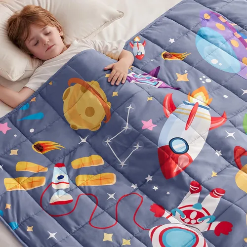 Miniatura 43 de anfie - Manta con peso para niños (40 x 60 pulgadas, 7 lb), manta refrescante para dormir, tamaño de manta ligera, transpirable, con cuentas de Gris