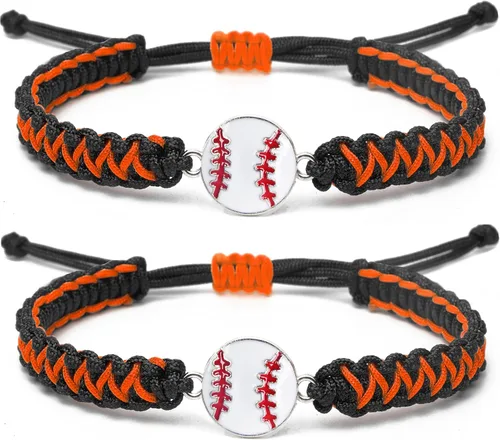 Miniatura 10 de Pulsera con dije de béisbol de 2 piezas de regalo para niños, niñas, adultos Joyería deportiva elegante Gran regalo de cumpleaños