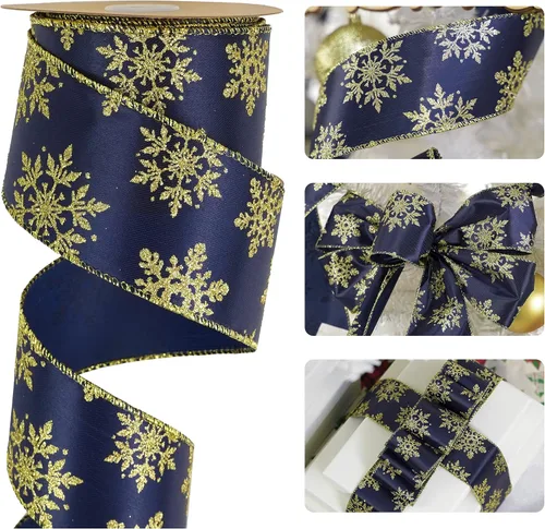 Miniatura 16 de HUIHUANG - Cinta de copo de nieve con alambre, cinta de arpillera con purpurina azul, borde de alambre, 2.5 pulgadas x 10 yardas, para decoración