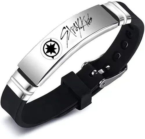 Miniatura 3 de AntaQuyaN Paquete de 2 pulseras Kpop Stray Kids Merch Bracelets, pulseras de silicona con dijes para niños, joyería para regalos, color blanco