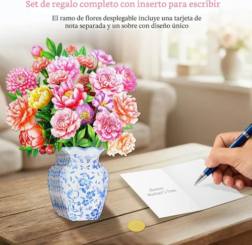 Miniatura 6 de WhatSign Tarjeta de feliz día de la madre con flores emergentes, impresionante ramo de peonías 3D para mamá, abuela, hija, hermana, tía, tarjetas