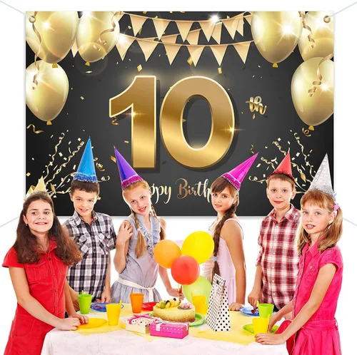 Miniatura 6 de HAMIGAR Fondo de pancarta de feliz cumpleaños número 10 de 6 x 4 pies, decoraciones de cumpleaños de 10 años, suministros de fiesta para niñas