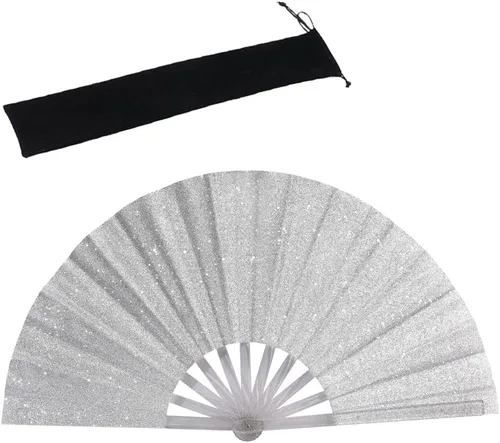 Miniatura 12 de HeyToo Ventilador de mano plegable grande y brillante para fiesta, club nocturno, festival, Halloween, accesorios de traje de 13 pulgadas, azul