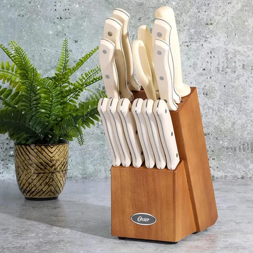 Miniatura 7 de Oster Evansville - Juego de cuchillos de cocina de 14 piezas, acero inoxidable con asas blancas de lino - Cuchillos para cocina Lino Blanco