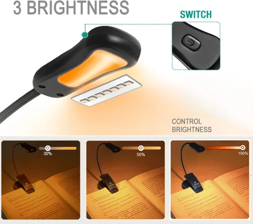 Miniatura 2 de Vekkia Luz de lectura recargable ámbar de 7 LED para el cuidado de los ojos con bloqueo de luz azul, 3 niveles, 1600K para uso amigable