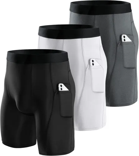 Niksa Pantalones cortos de compresión para hombre, paquete de 3 unidades, ropa interior de compresión para hombre, pantalones cortos deportivos con