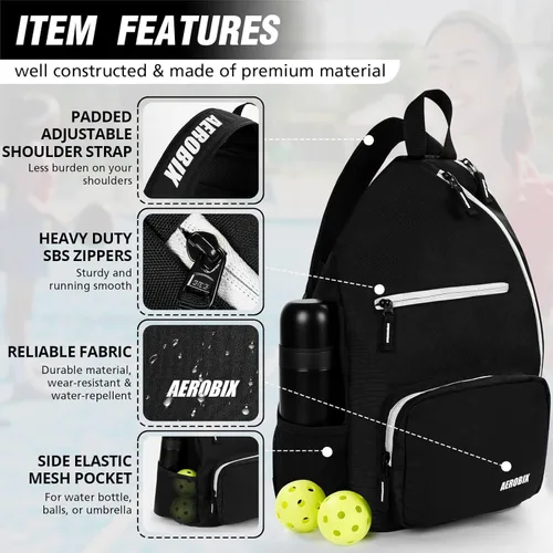Miniatura 3 de Bolsa de Pickleball AEROBIX para Mujeres y Hombres, Mochila de Pickle Ball - Cremalleras Mejoradas, Gran Capacidad, Bolsillo Acolchado para Pala