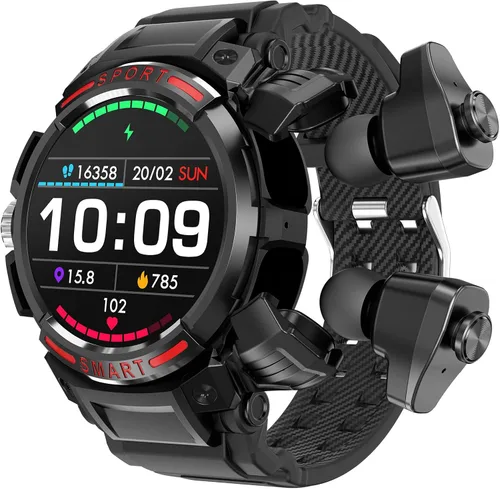 Tuanzi GT100 2 en 1 Smartwatch con auriculares TWS 1.43 pulgadas 128MB Ronda impermeable Música MP3 Altavoz NFC Smart Watch Bluetooth Auriculares