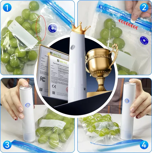 Miniatura 5 de Sellador al vacío de mano inalámbrico con [5 bolsas grandes y 5 medianas] bolsas de vacío para viajes, bomba automática para conservación