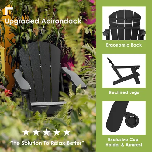 Miniatura 3 de GREENVINES Adirondack - Sillas con otomana Juego de 2 Plegables Reposapiés retráctil Plástico HDPE Silla para hoguera para todo
