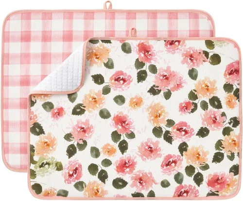 Miniatura 27 de Paquete de 2 tapetes de secado de platos para encimera de cocina, absorbentes, tapetes escurridor de platos de microfibra, almohadilla de secado