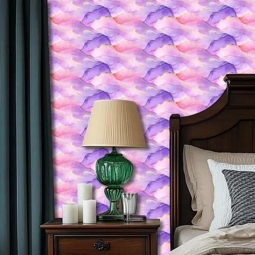 Miniatura 6 de HOMETITUTE Papel tapiz de acuarela pastel para despegar y pegar, patrón degradado morado y rosa, 118.1 x 17.7 pulgadas, papel adhesivo autoadhesivo
