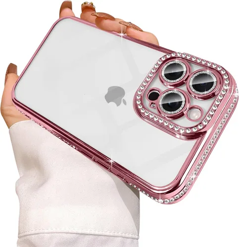 Miniatura 21 de Funda compatible con iPhone 11 Pro Max con protector de lente de cámara de diamante con purpurina, bonita funda de cristal transparente a prueba