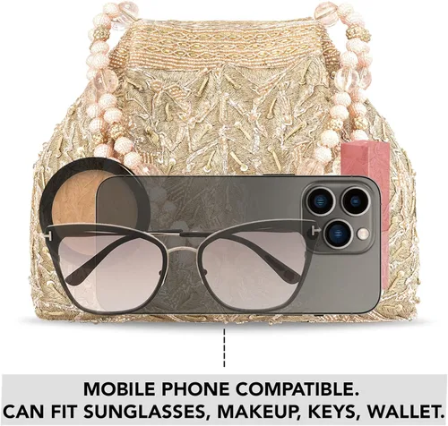 Miniatura 2 de Aheli Potli - Bolsas de noche para mujer, bolso étnico de novia con cordón (P65C), Oro Rosa