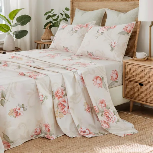 Miniatura 10 de Brandream Juego de sábanas tamaño King con estampado floral lujoso estilo bohemio con medallón azul y estampado de cachemira, colección de ropa
