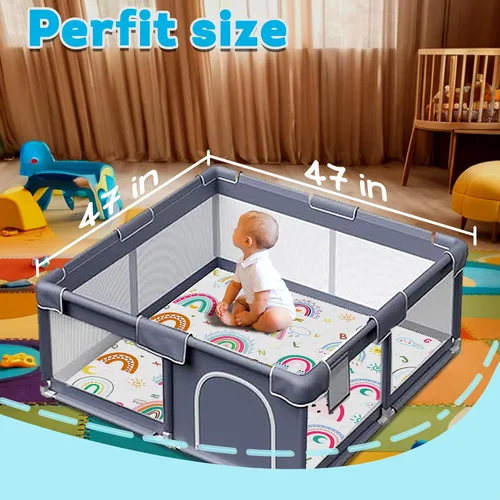 Miniatura 3 de Alfombra de Juego para Bebé, Gruesa y Suave de 47" X 47", Alfombra de Corral, Antideslizante y Lavable a Máquina, Alfombras de Juego para Piso