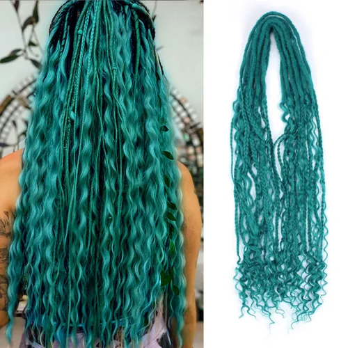 Miniatura 38 de Extensiones de rastas trenzadas bohemias de 24 pulgadas, 10 hebras de rastas sintéticas rizadas color marrón degradado con trenza de caja, rastas