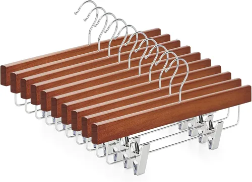 Miniatura 16 de TOPIA HANGER CT07P - Paquete de 10 perchas de madera natural de cedro rojo americano para pantalones de pantalones con clips ajustables antiarrugas