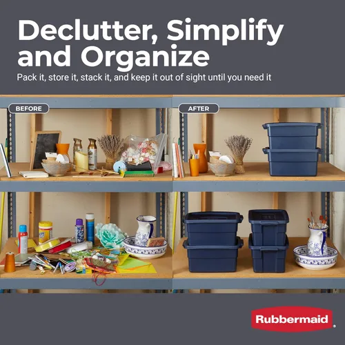 Miniatura 6 de Rubbermaid Roughneck Tote de 3 galones, paquete de 6, fabricado en EE.UU., índigo oscuro metálico, contenedores de almacenamiento de plástico