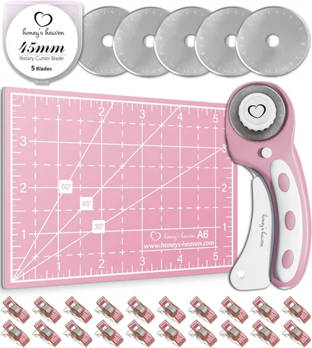Miniatura 14 de Juego de cortador giratorio - Kit de acolchado incl. Cortador de tela de 45 mm, 5 cuchillas de repuesto - Ideal para manualidades, costura, parcheo