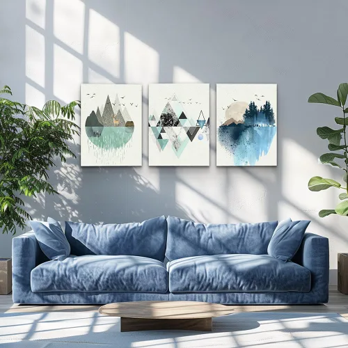Miniatura 5 de Lienzo decorativo para pared de sala de estar, gran tamaño, geometría abstracta montaña durante el día, impresiones en lienzo para obras de arte
