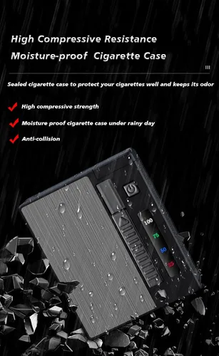 Miniatura 3 de Ambrogio.L 20 cigarrillos regulares caso/caja con encendedor de arco a prueba de viento con pantalla de alimentación USB recargable, sin llama, a