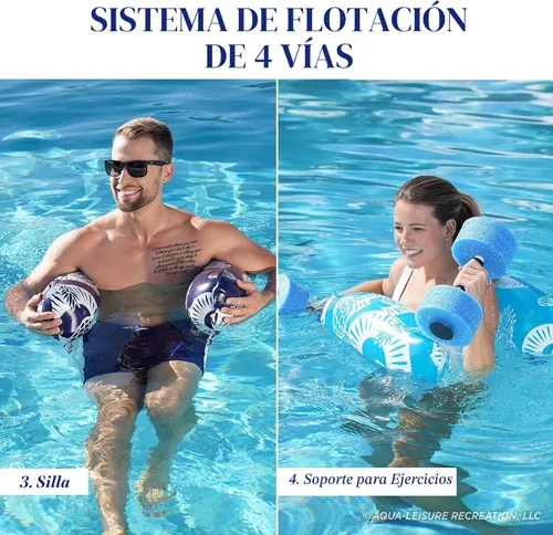 Miniatura 2 de Waterlife - Hamaca de piscina 4 en 1, paquete de 2, flotador inflable para silla de piscina, silla de montar y tumbona, azul marino y azul claro