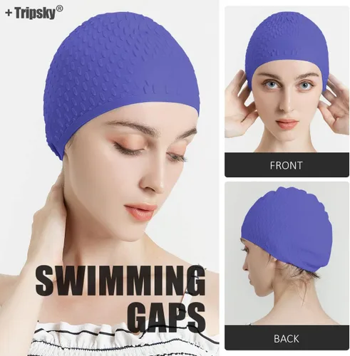 Miniatura 6 de Tripsky Gorro de natación de silicona, gorro de baño cómodo ideal para cabello rizado corto, mediano y largo, gorro de natación para mujeres y Very