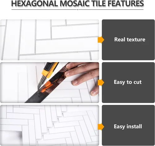 Miniatura 8 de Vamos Tile Azulejo Blanco Brillante de Dolomita Despegar y Pegar para Salpicaderas - 10 Hojas Azulejos de PVC Autoadhesivos en Espiga para Pegar