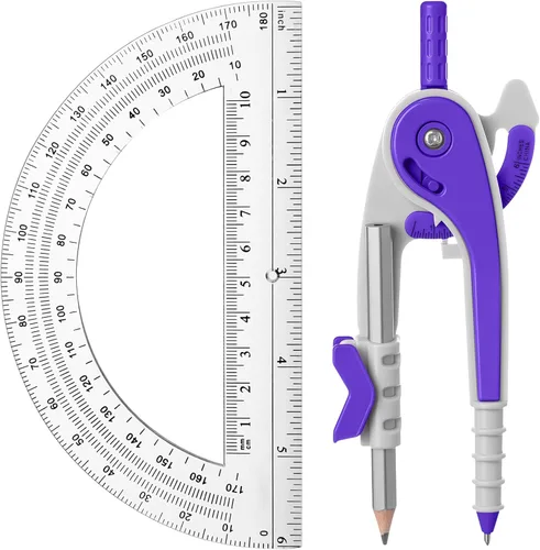 Miniatura 10 de EBOOT Juego de matemáticas de geometría para estudiantes, brújula de dibujo y transportadores de brazo oscilante transparente de 6 pulgadas, Azul