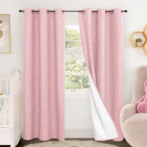 Miniatura 67 de Cortinas Opacas de Lino Azul Bebé para Guardería de 40 Pulgadas de Largo, 2 Paneles, Cortinas Cortas con Aislamiento Térmico Boho de Bloqueo Total