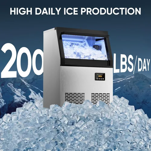 Miniatura 3 de Coolski Máquina de hielo comercial, 200 libras por día, máquina de hielo independiente de acero inoxidable, 45 cubos en 12 minutos, autolimpiante